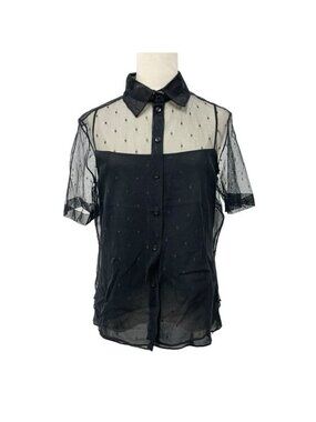 Christian Dior Top Lace Shirt Black Dot Pattern Short Sleeve